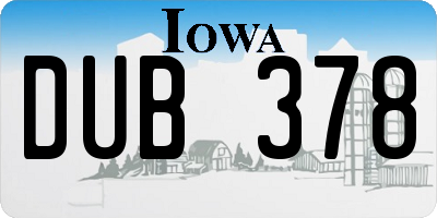 IA license plate DUB378
