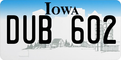 IA license plate DUB602