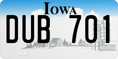 IA license plate DUB701