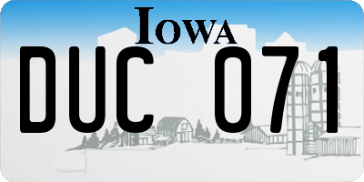 IA license plate DUC071