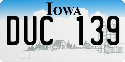 IA license plate DUC139