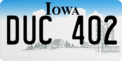 IA license plate DUC402