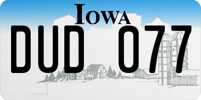 IA license plate DUD077
