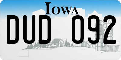IA license plate DUD092