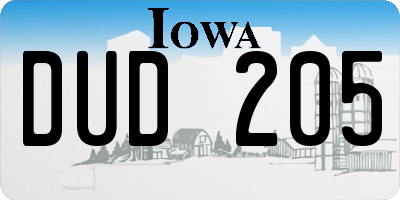 IA license plate DUD205