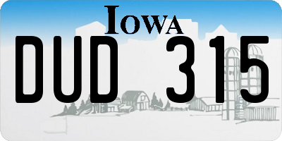 IA license plate DUD315