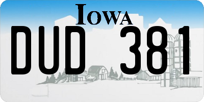 IA license plate DUD381
