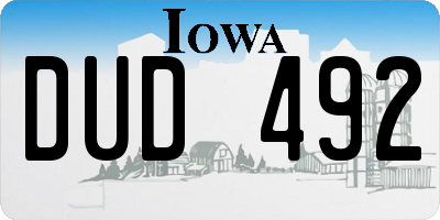 IA license plate DUD492