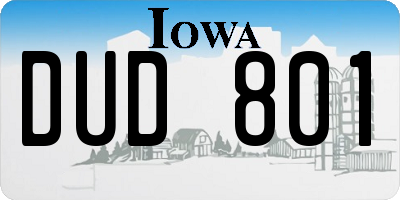 IA license plate DUD801