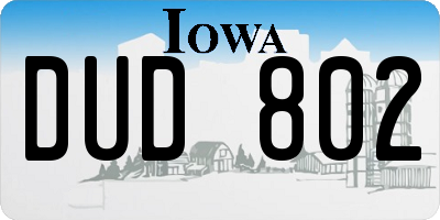 IA license plate DUD802