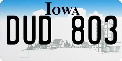 IA license plate DUD803