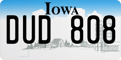 IA license plate DUD808