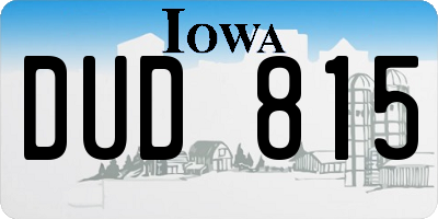 IA license plate DUD815