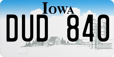 IA license plate DUD840