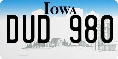 IA license plate DUD980