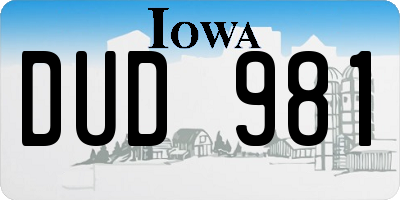 IA license plate DUD981