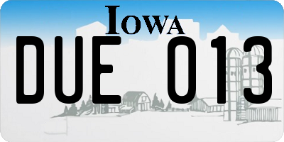 IA license plate DUE013