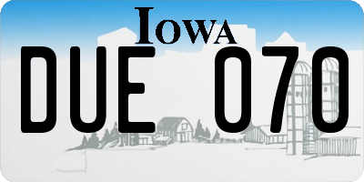 IA license plate DUE070