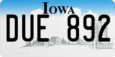 IA license plate DUE892