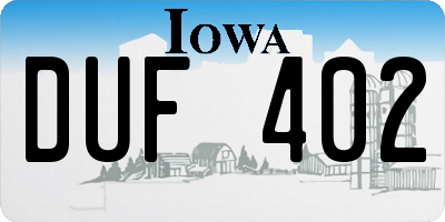 IA license plate DUF402