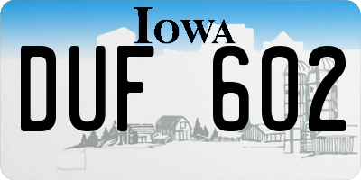 IA license plate DUF602