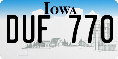IA license plate DUF770