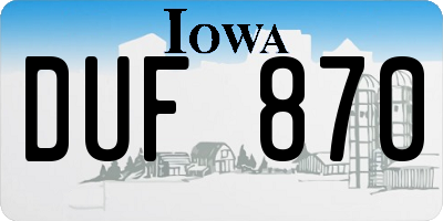 IA license plate DUF870