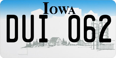 IA license plate DUI062
