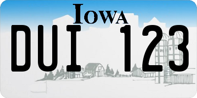 IA license plate DUI123