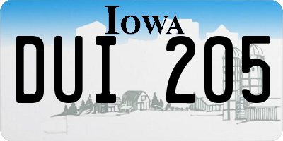 IA license plate DUI205