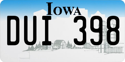 IA license plate DUI398