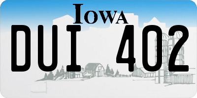 IA license plate DUI402
