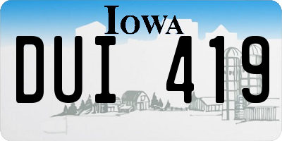 IA license plate DUI419