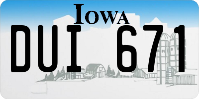 IA license plate DUI671