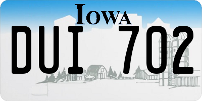 IA license plate DUI702