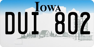 IA license plate DUI802