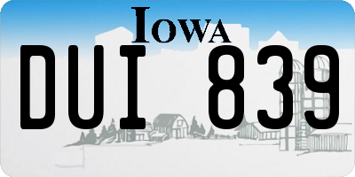 IA license plate DUI839