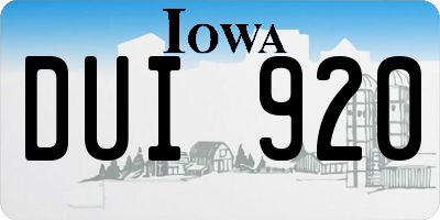 IA license plate DUI920