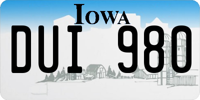 IA license plate DUI980