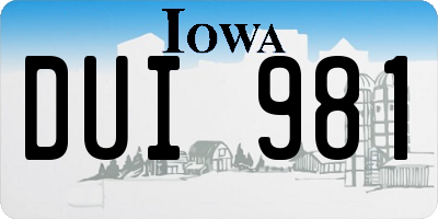 IA license plate DUI981