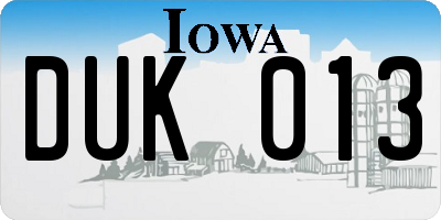 IA license plate DUK013
