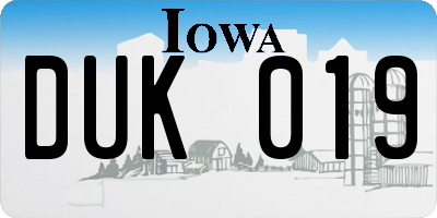 IA license plate DUK019