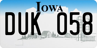 IA license plate DUK058