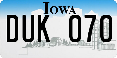 IA license plate DUK070