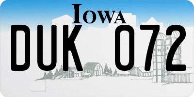 IA license plate DUK072
