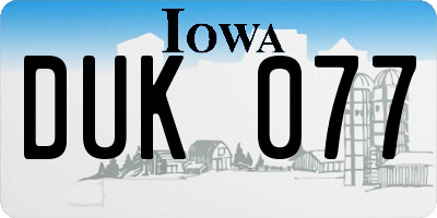 IA license plate DUK077