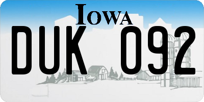 IA license plate DUK092