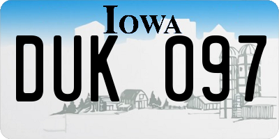 IA license plate DUK097