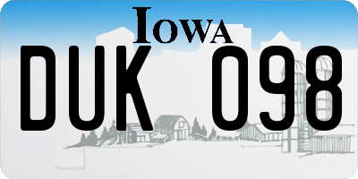 IA license plate DUK098