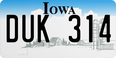 IA license plate DUK314